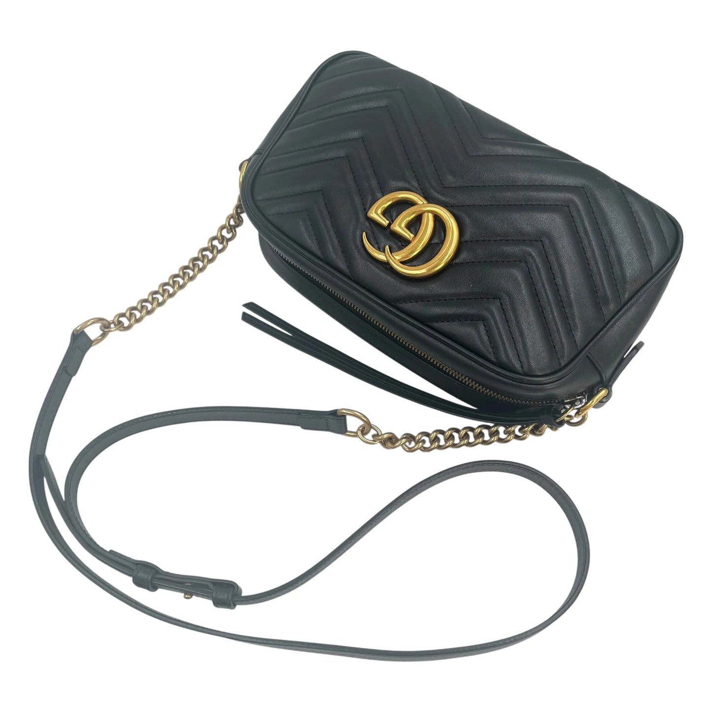 GUCCI GG Marmont Leather Shoulder Bag - Black 
