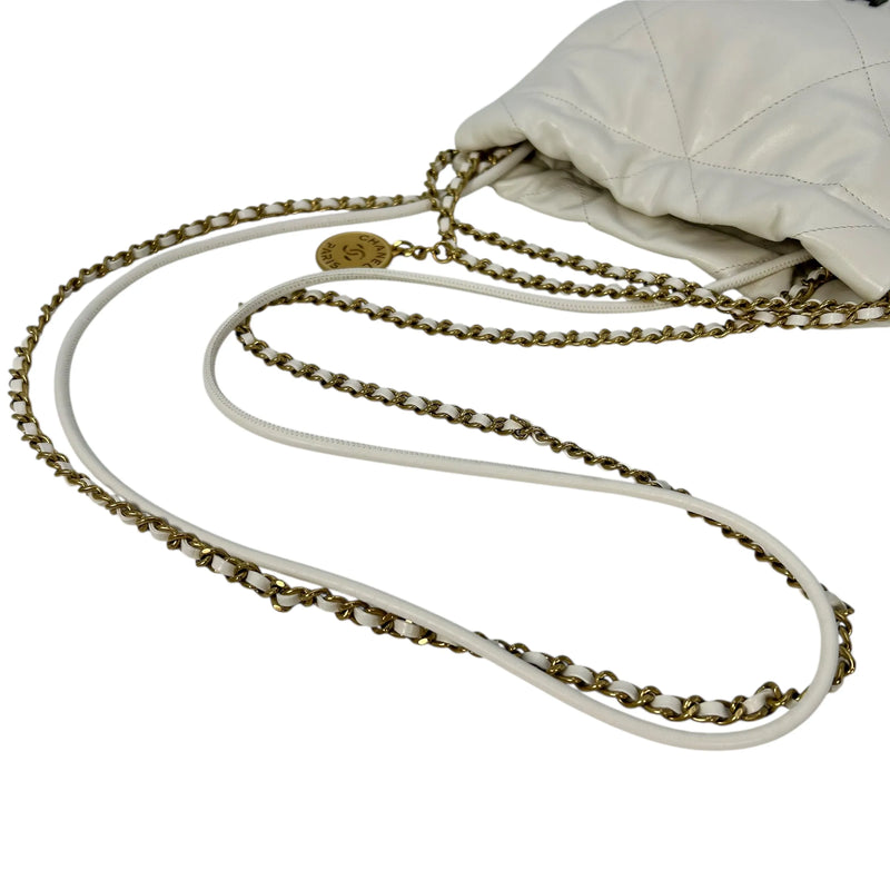 CHANEL Calfskin 22 Mini Handbag with Chain Shoulder Bag - White 