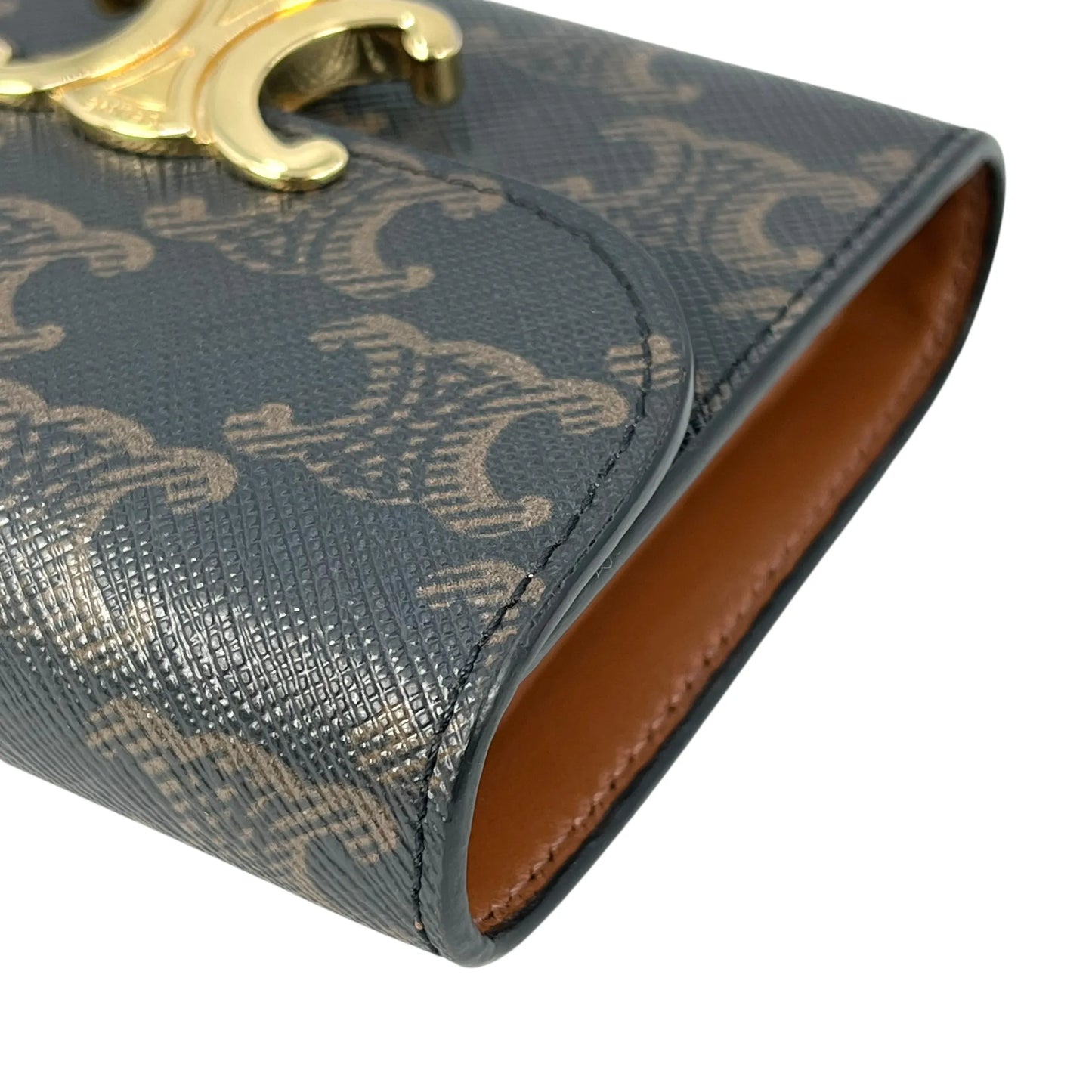 CELINE Triomphe Canvas Compact Wallet - Dark Brown 