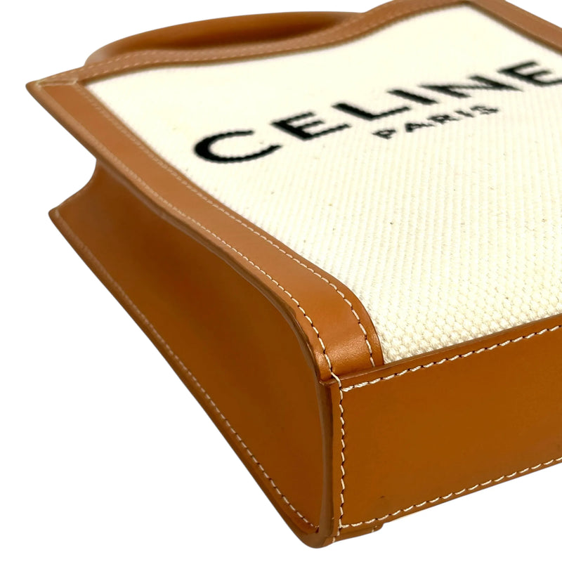 CELINE Mini Vertical Cabas Canvas Handbag/Shoulder Bag - White 