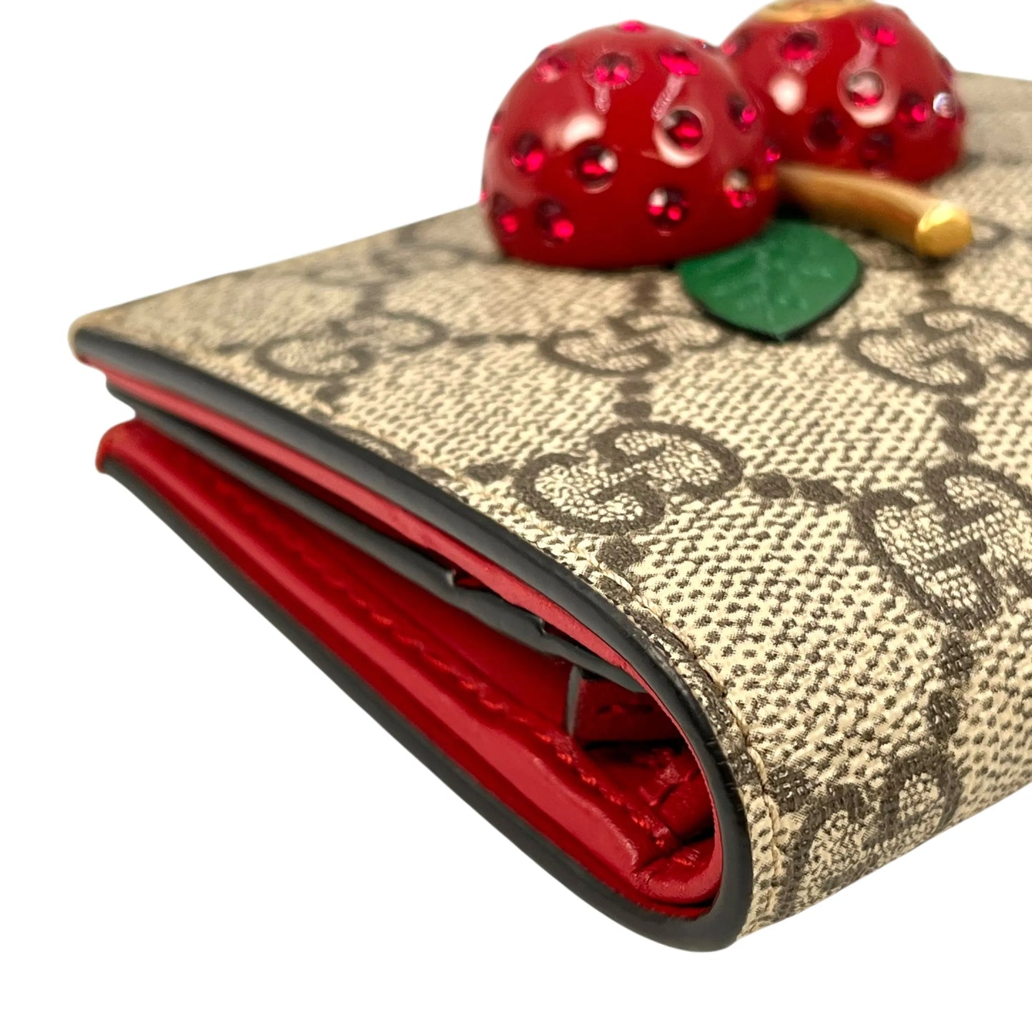 GUCCI GG Supreme Canvas Cherry Bifold Compact Wallet - Beige 