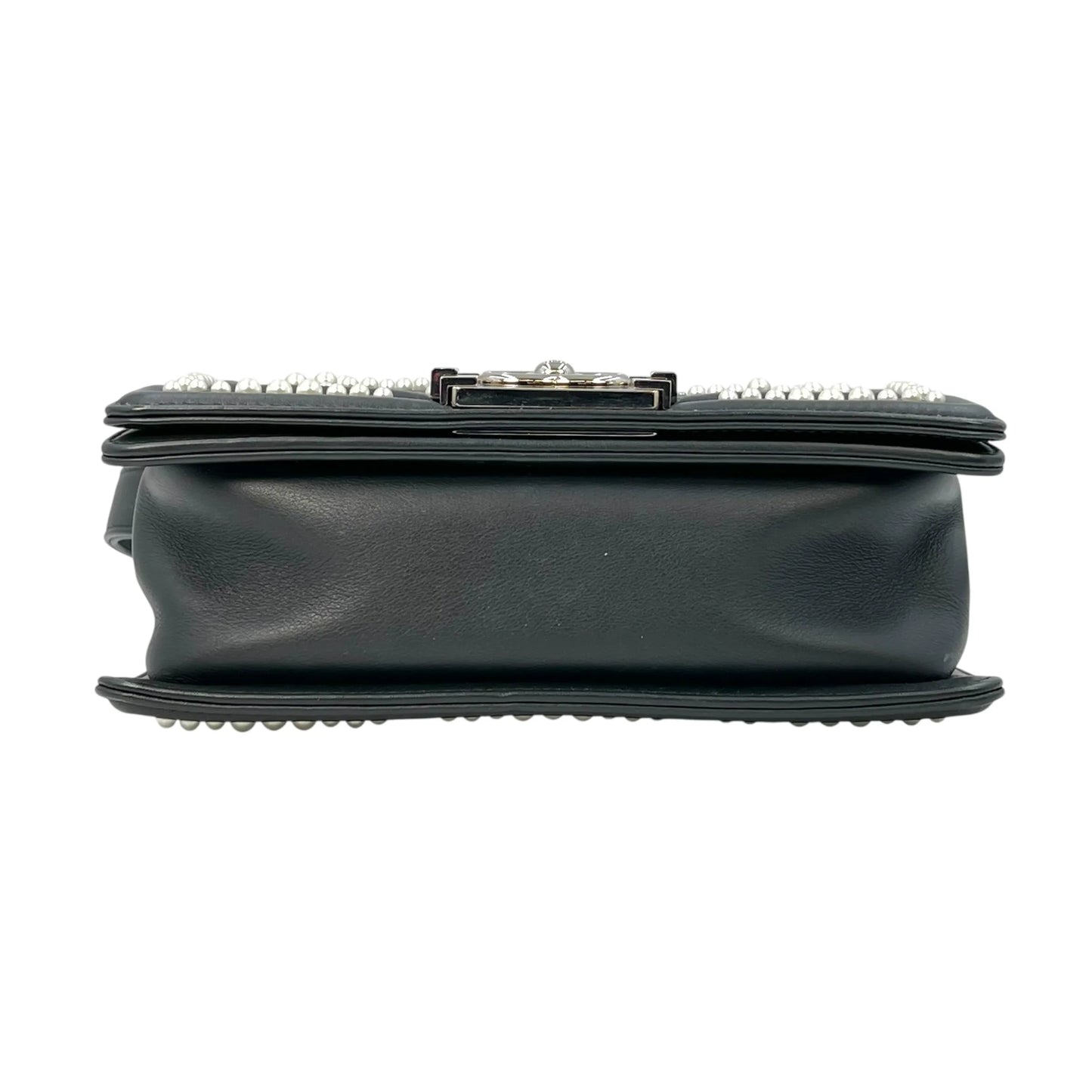 CHANEL Boy Chanel Pearl and Calfskin Chain Shoulder Bag - Black 