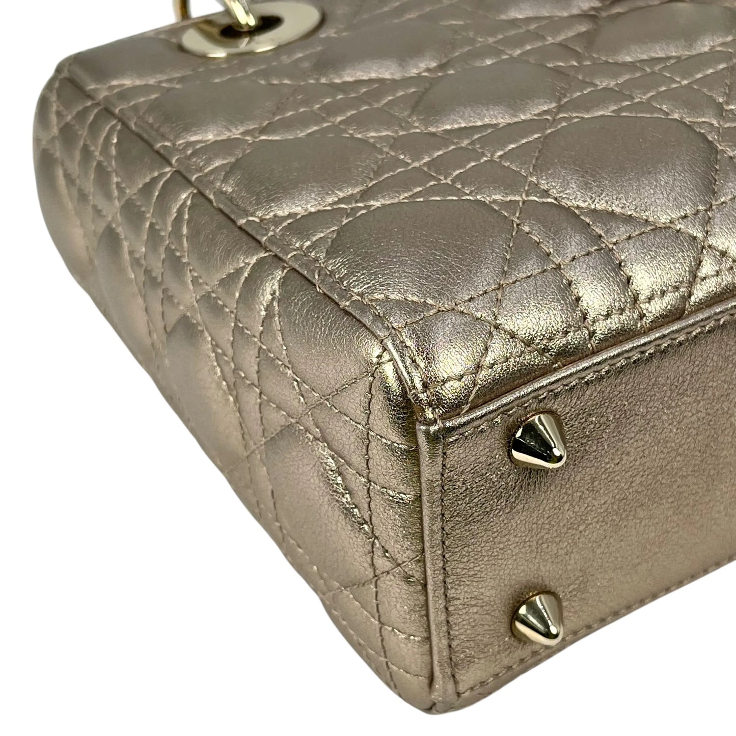 Christian Dior Lady Dior Cannage Calfskin Handbag/Shoulder Bag - Gold