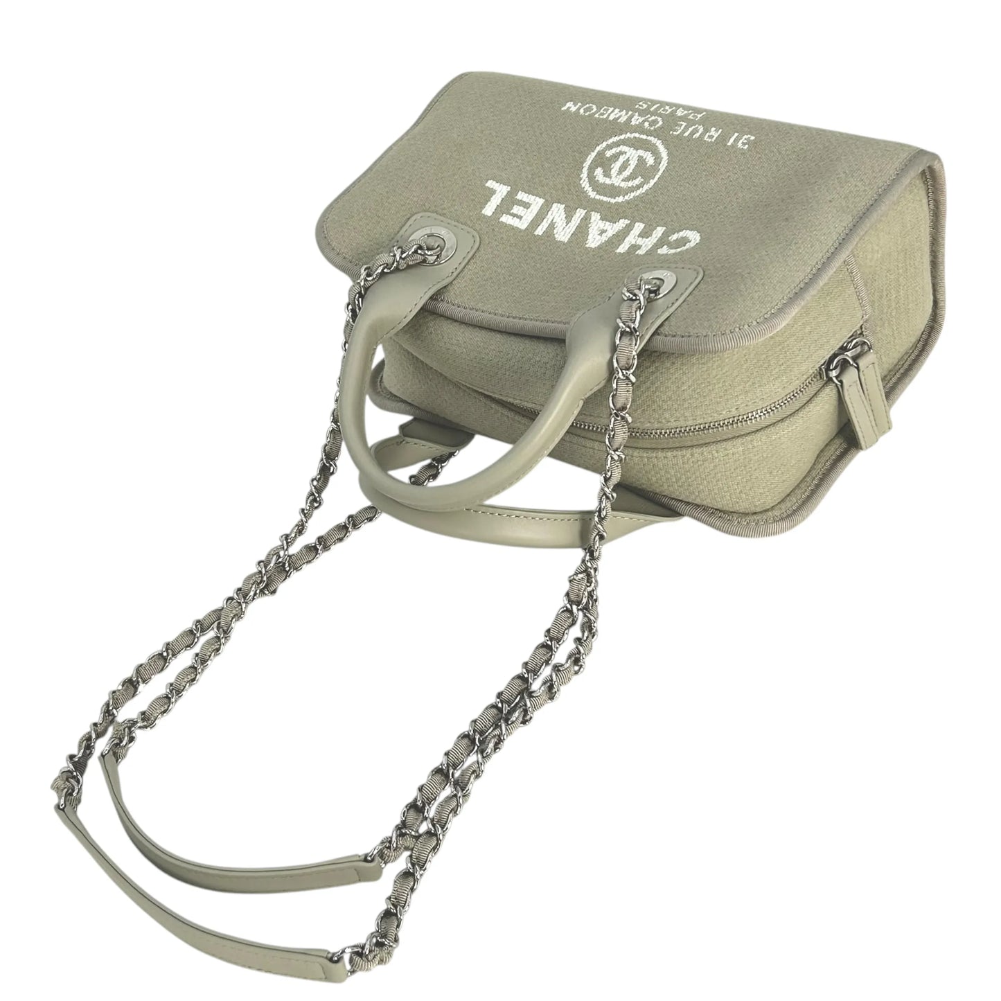 CHANEL Deauville Bowling Canvas Handbag/Shoulder Bag - Beige 