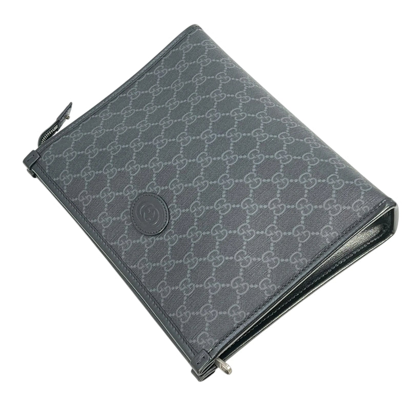 GUCCI GGスプリームキャンバス インターロッキングG クラッチバッグ - ブラック