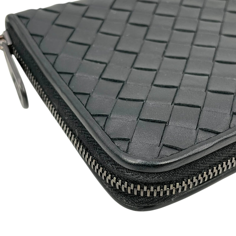 BOTTEGA VENETA Intrecciato Round Zip Leather Long Wallet - Black 
