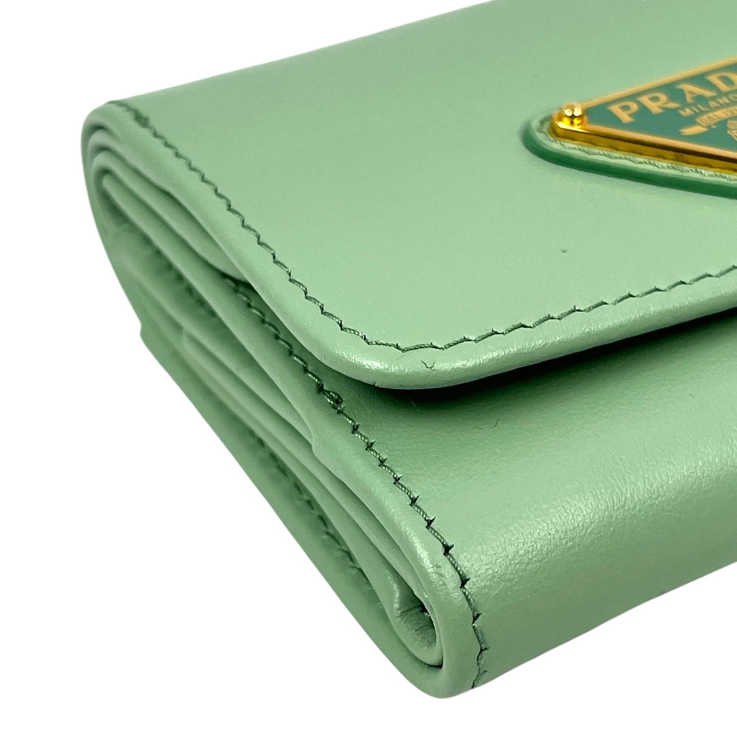 PRADA Saffiano Leather Tri-fold Compact Wallet - Green 
