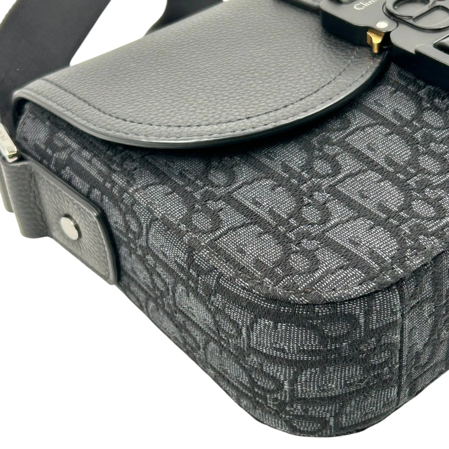 Christian Dior サドル フラップ付き メッセンジャーバッグ スモール コットン カーフスキン ショルダーバッグ - ブラック