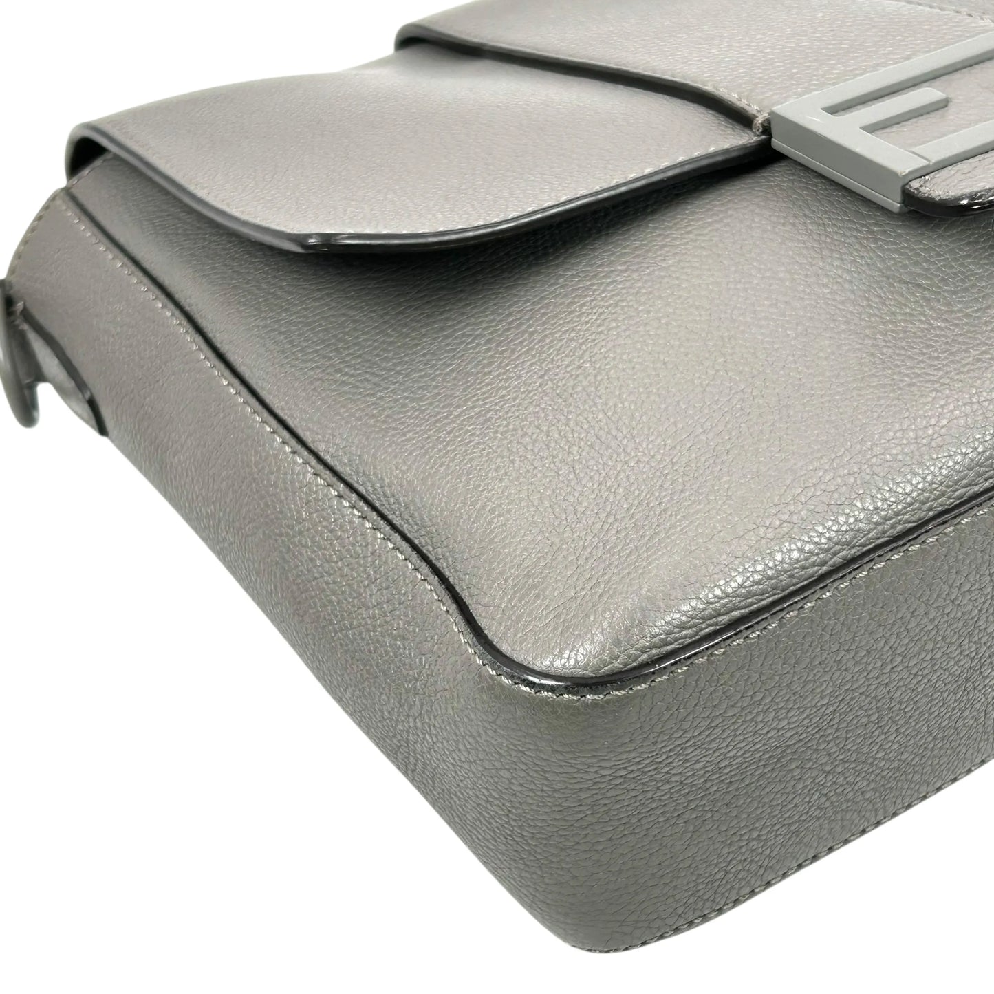 FENDI Baguette Messenger Bag Leather Shoulder Bag - Grey 