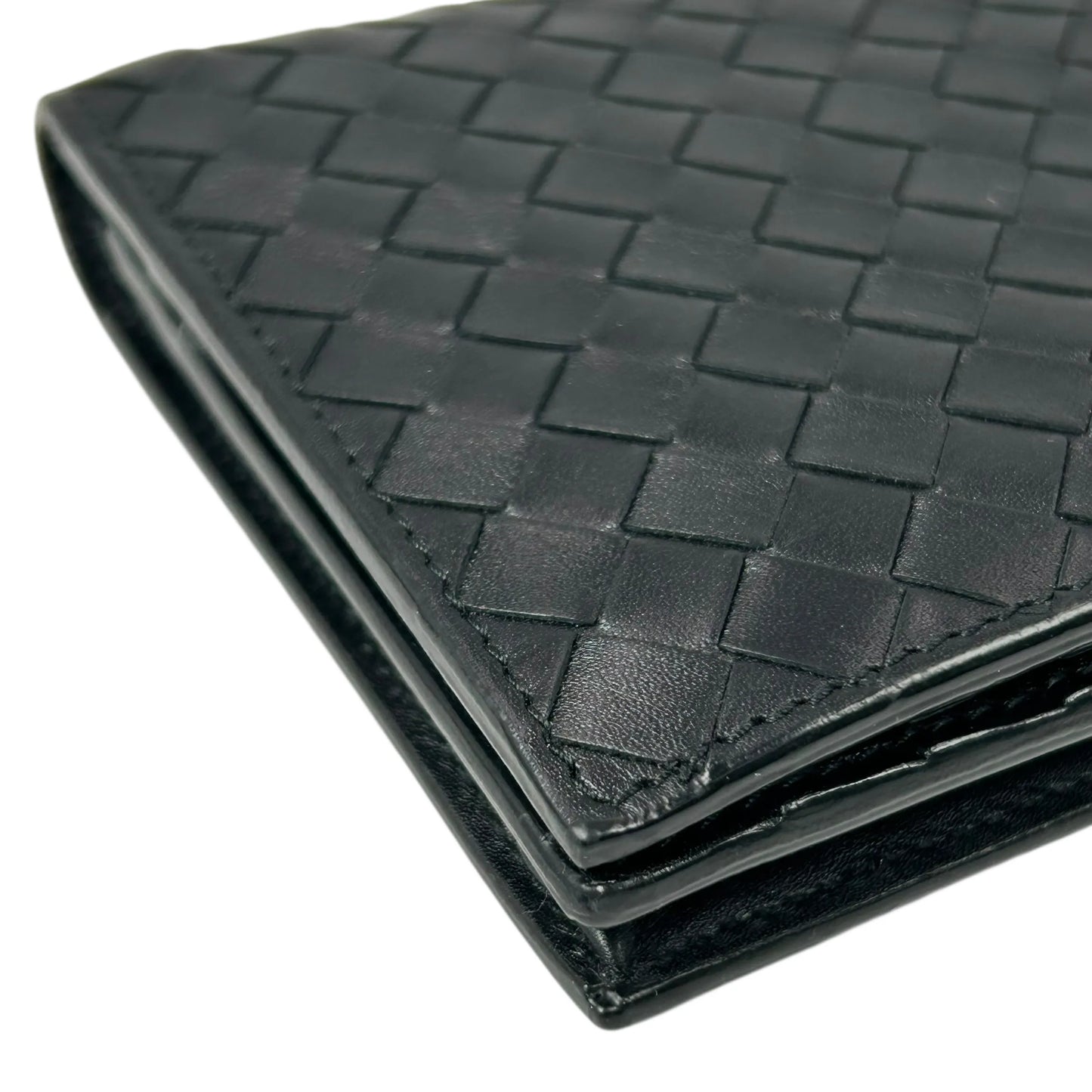 BOTTEGA VENETA Intrecciato Leather Bi-fold Long Wallet - Black 