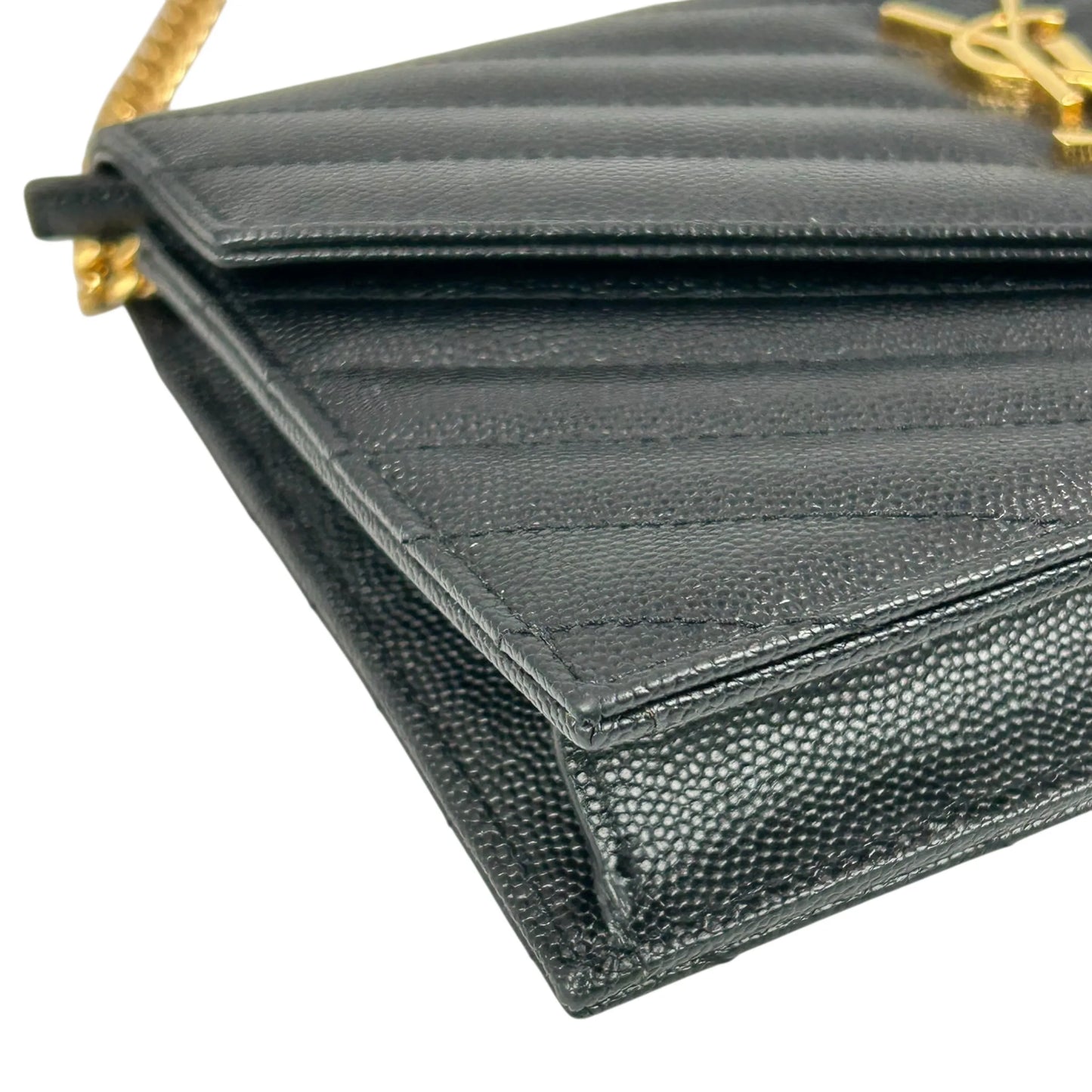 Saint Laurent Cassandra Envelope Calf Leather Chain Wallet - Black 