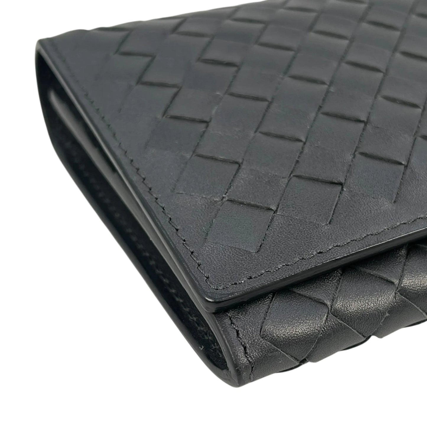 BOTTEGA VENETA Intrecciato Leather Bi-fold Long Wallet - Black 