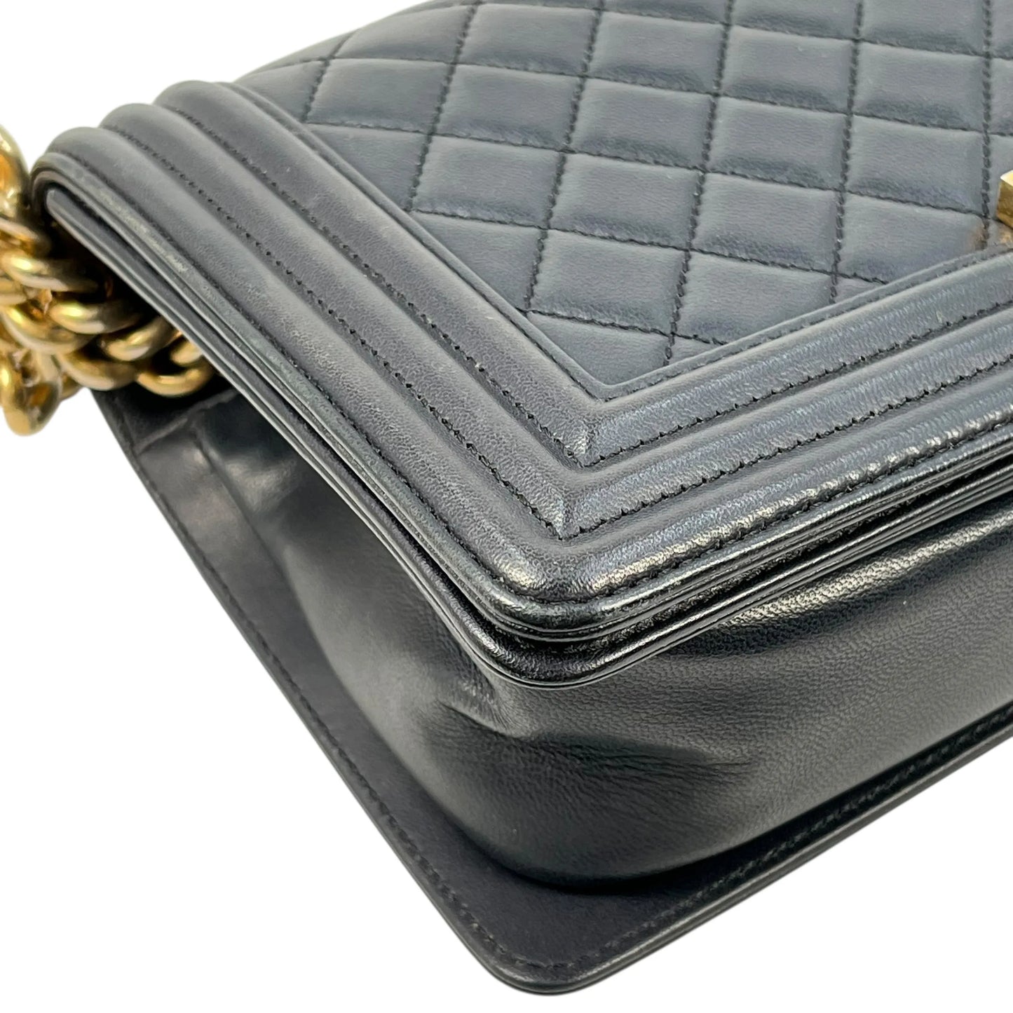 CHANEL Boy Chanel 25 Lambskin Chain Shoulder Bag - Navy 