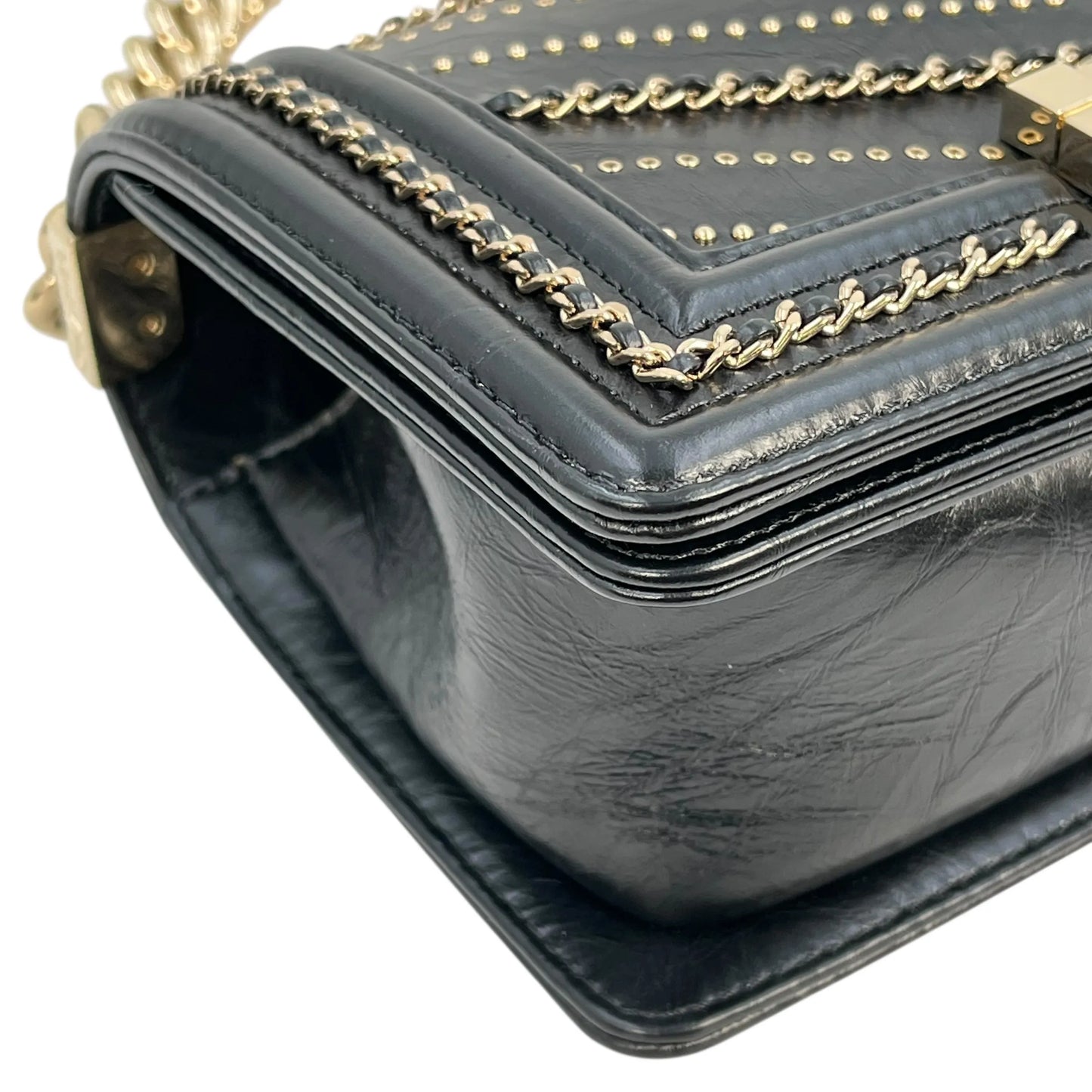 CHANEL Boy Chanel 20 Studded Calfskin Chain Shoulder Bag - Black 