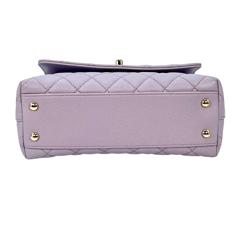 CHANEL Matelasse Caviar Leather Coco Handle Chain Shoulder Bag - Purple 