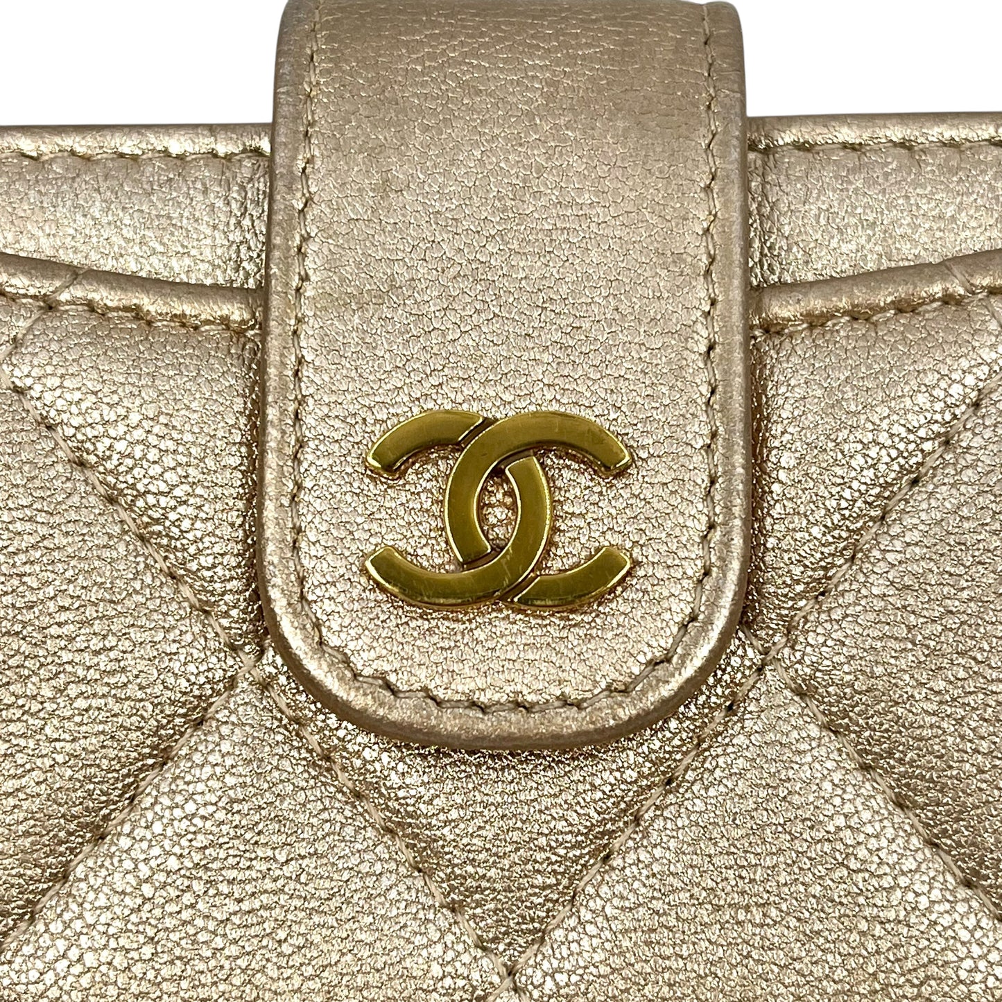 CHANEL Matelasse Metallic Bifold Compact Wallet - Gold 