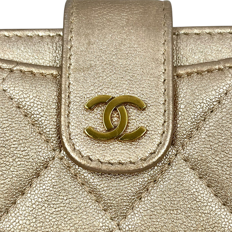 CHANEL Matelasse Metallic Bifold Compact Wallet - Gold 