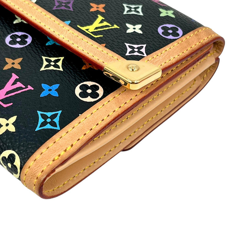 Louis Vuitton Monogram Multicolore Porte Monnaie Carte Credit Tri-fold Compact Wallet - Noir Black 