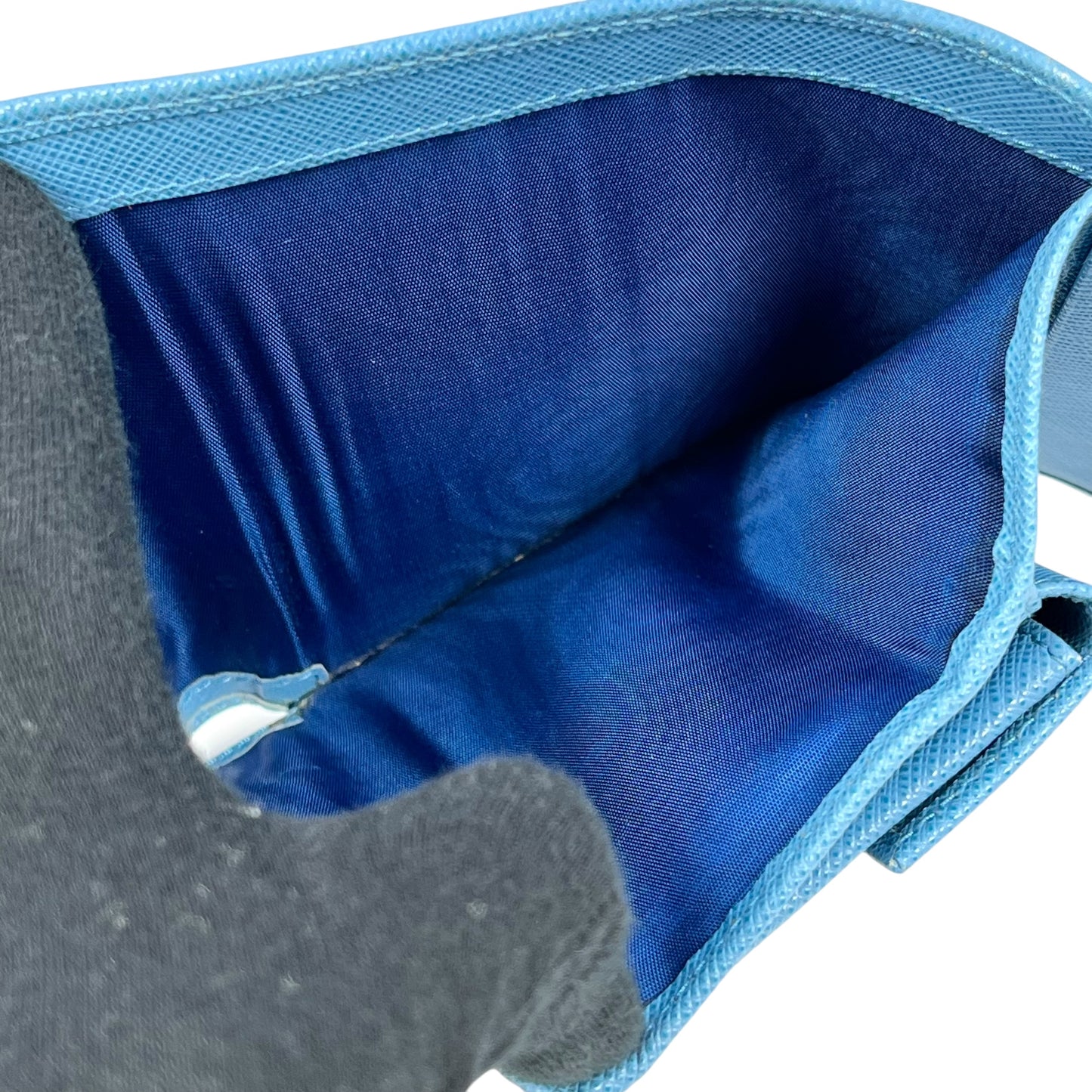 PRADA Saffiano Ribbon Tri-fold Compact Wallet - Blue 