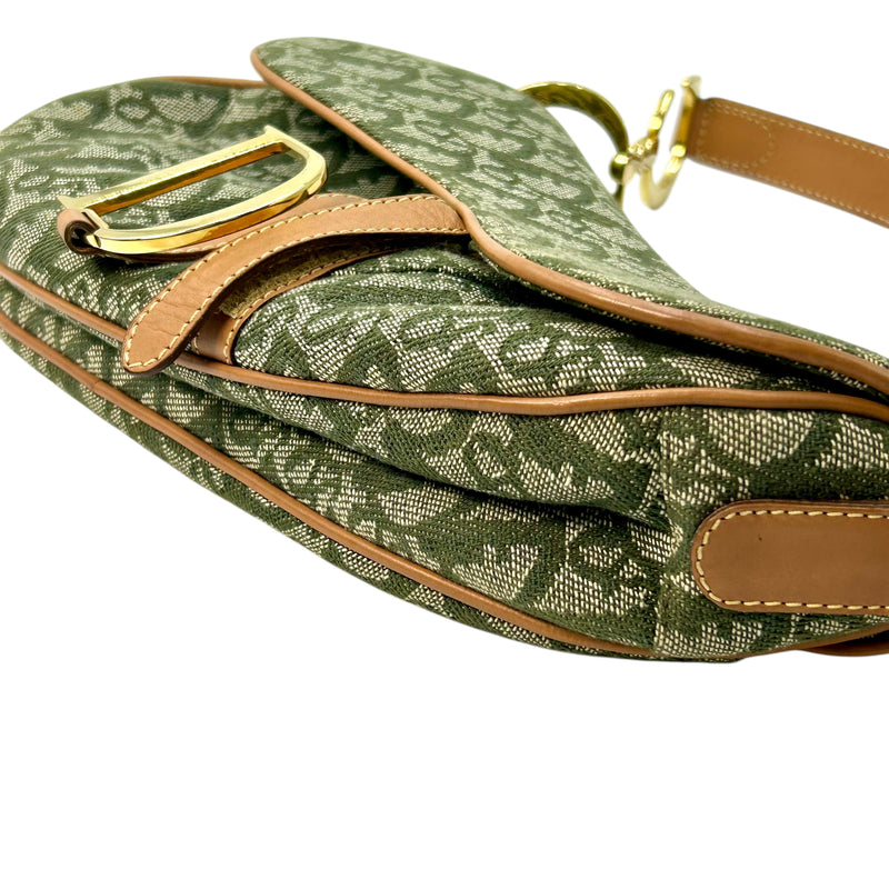 Dior サドル トロッター キャンバス ハンドバッグ ショルダーバッグ - カーキ × ベージュ