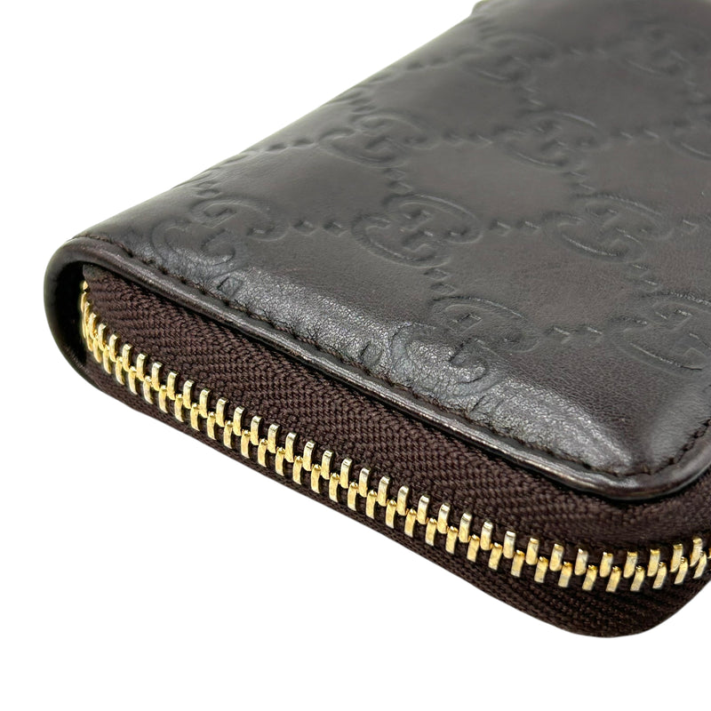 GUCCI Guccissima Card Case Compact Wallet - Dark Brown 