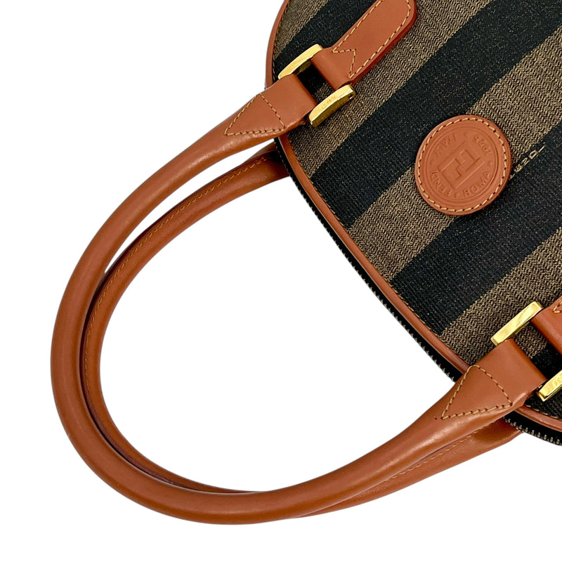 FENDI ペカン ロゴ ストライプ ハンドバッグ - ブラウン