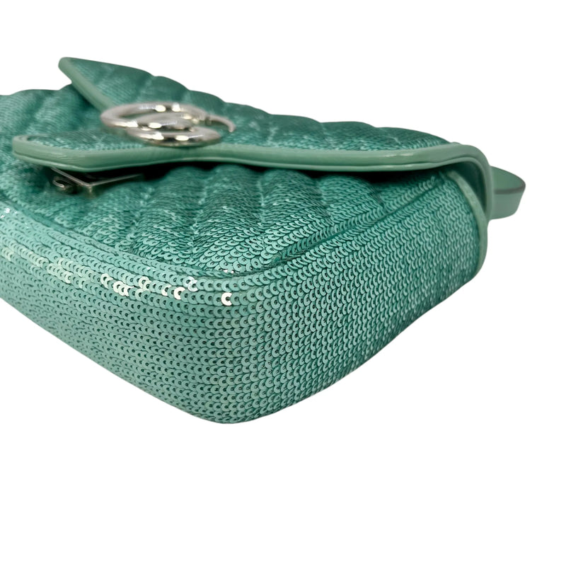 GUCCI GG Marmont Mini Sequin Shoulder Bag - Mint Green 