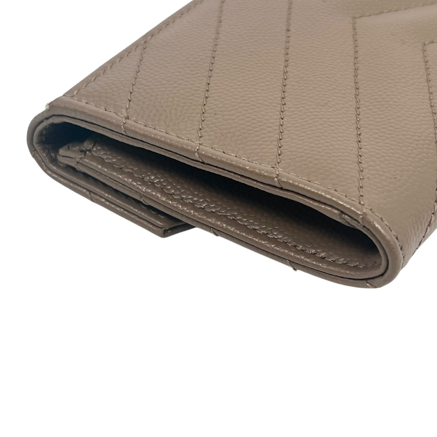 Saint Laurent Cassandra Matelasse Card Case Tri-fold Compact Wallet - Beige 