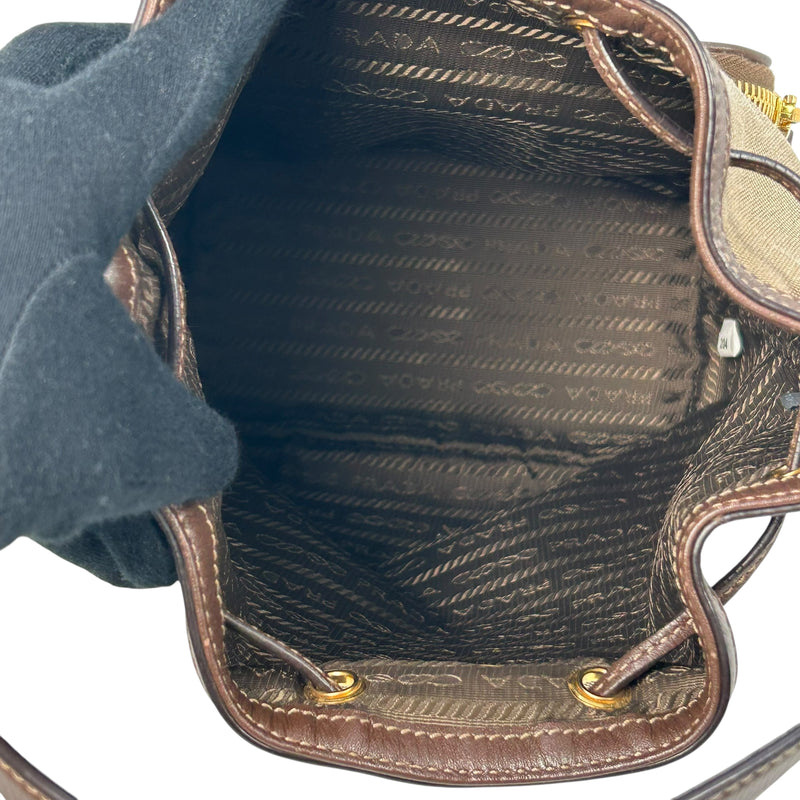 PRADA ロゴ ジャカード キャンバス ドローストリング ハンドバッグ バケットバッグ - ブラウン