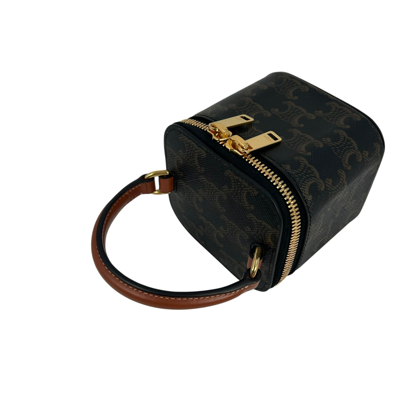 CELINE Mini Vanity Case in Triomphe Canvas and Calfskin - Dark Brown 