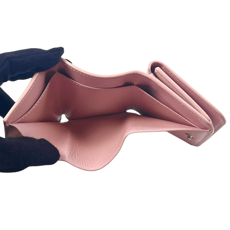 BALENCIAGA Cash Mini Leather Tri-fold Compact Wallet - Pink