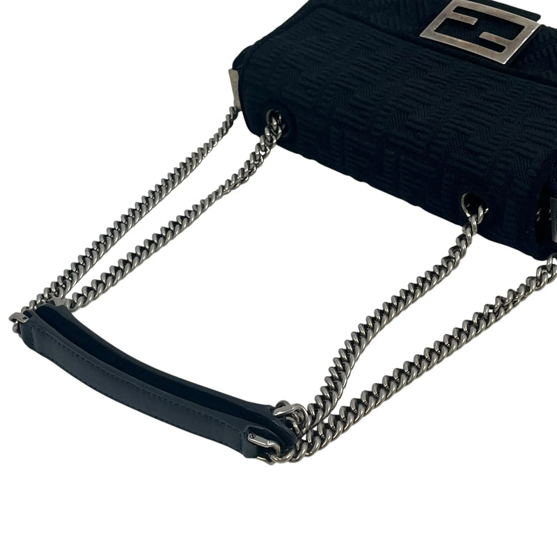 FENDI Mesh Technical Knit Baguette Chain Shoulder Bag - Black 