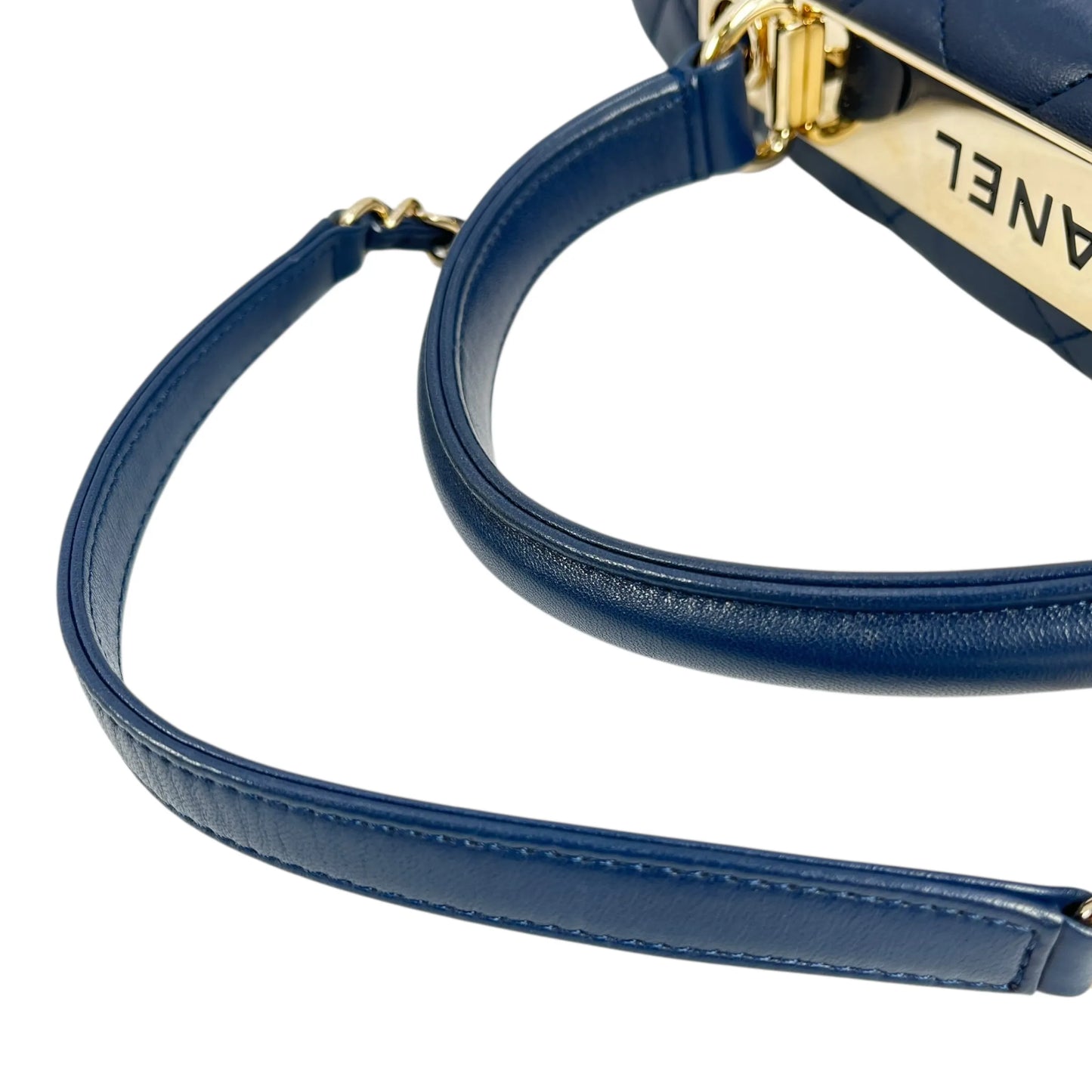 CHANEL Calfskin Matelassé Top Handle Trendy CC Handbag with Chain Shoulder Bag - Navy 