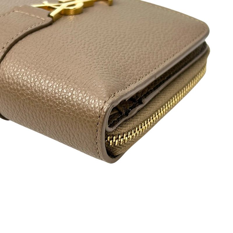 Saint Laurent YSL Zippy Bi-fold Compact Wallet - Beige 
