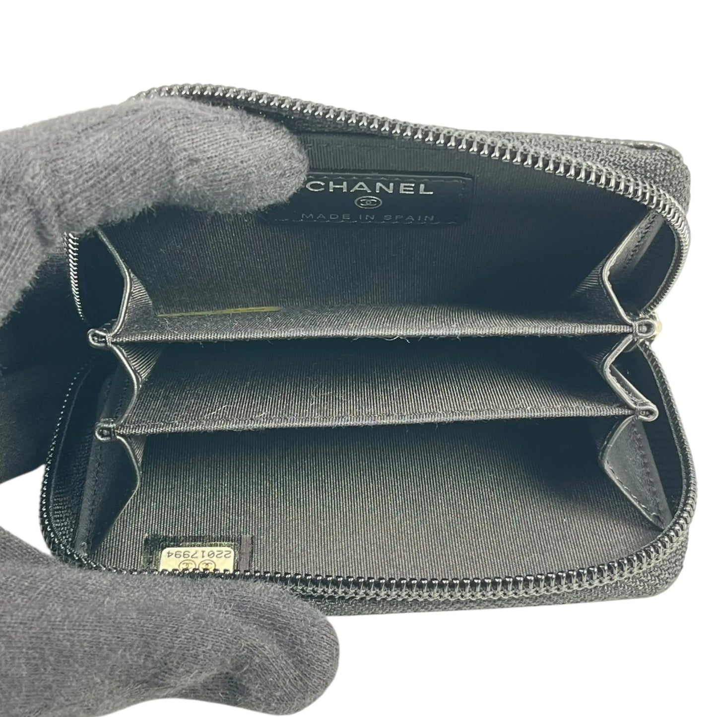 CHANEL CCロゴ キャビアスキン ジッピー カードケース コインケース - ブラック