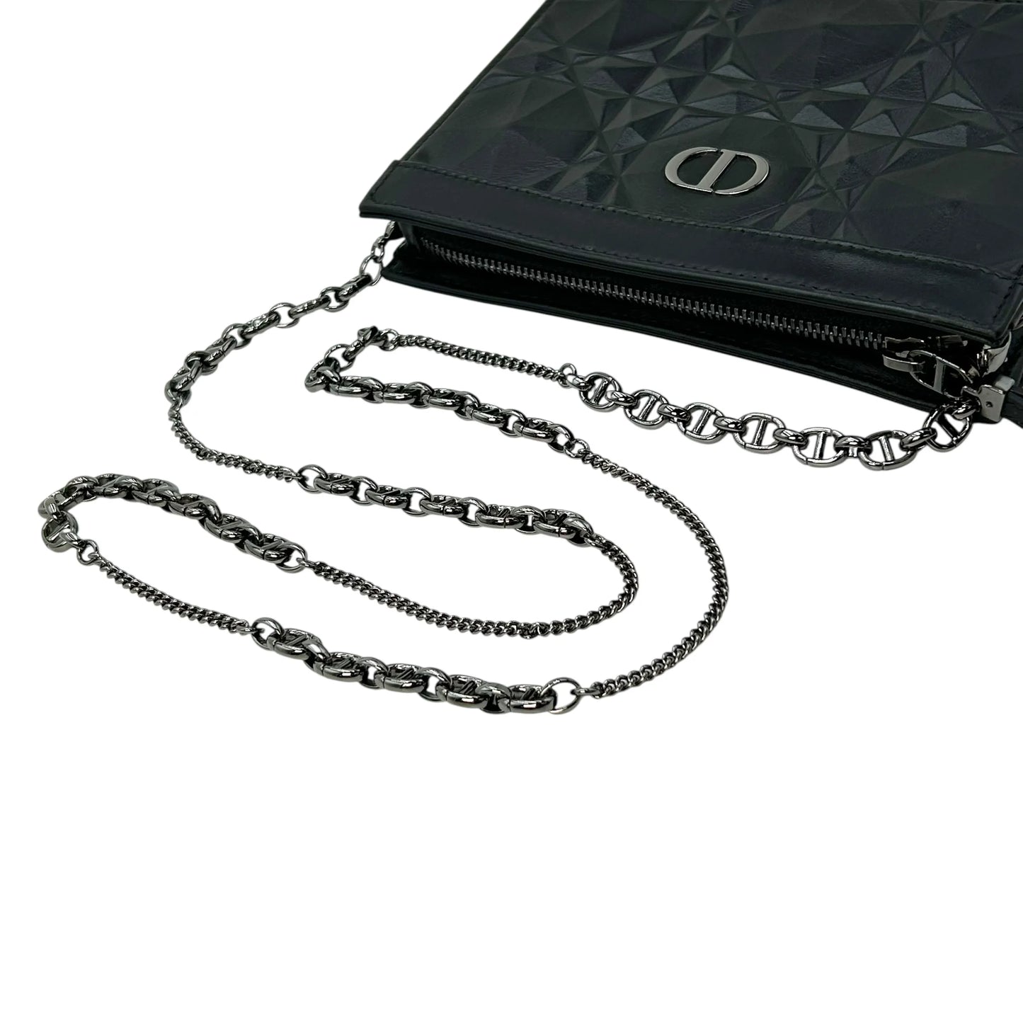 Dior Caro Chain Pouch Cannage Calfskin Chain Wallet Shoulder Bag - Black 