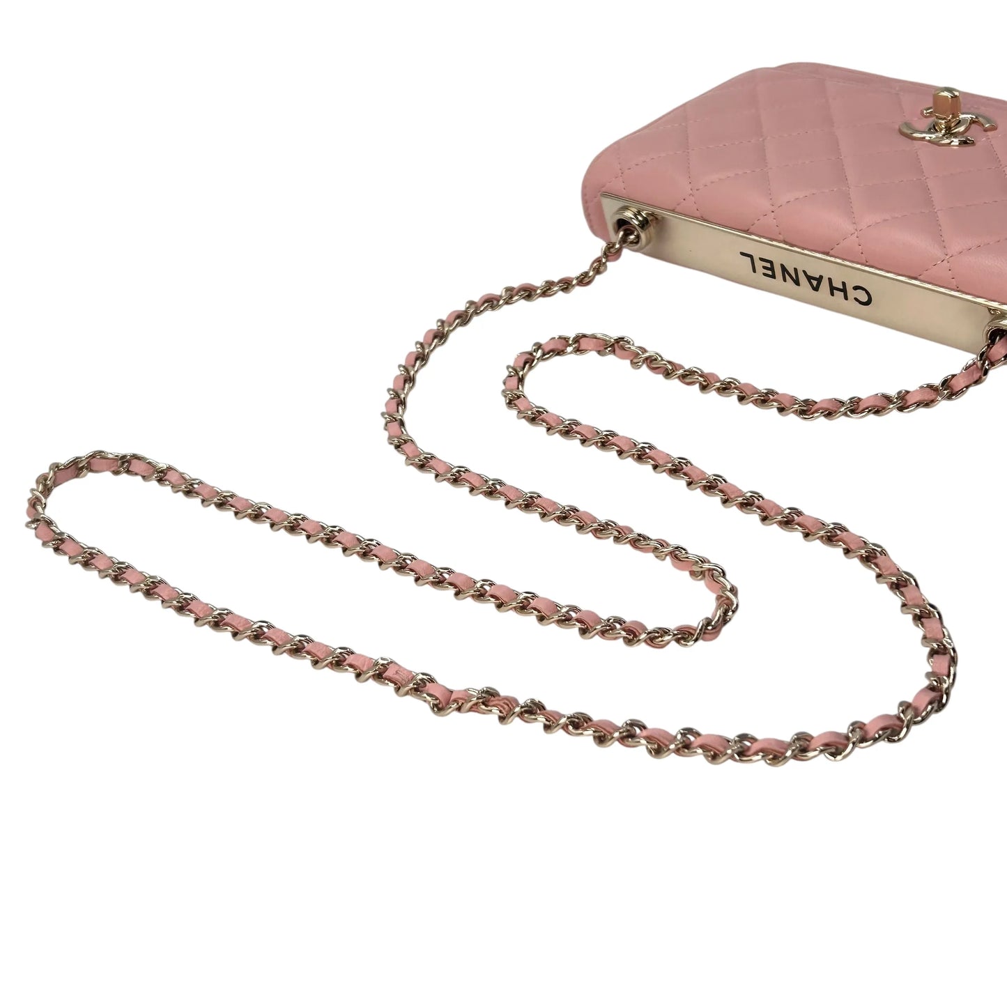 CHANEL Lambskin Chain Wallet - Baby Pink 