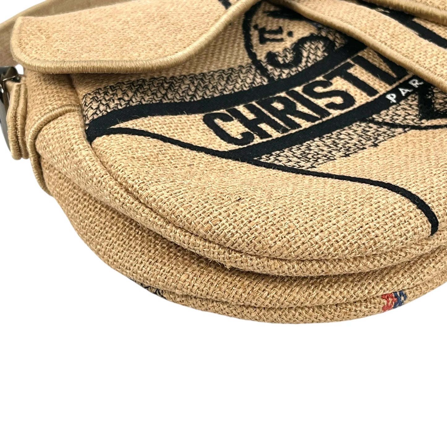 Dior Saddle Jute Canvas Embroidered With Dior Union Motif Hand Bag - Beige 