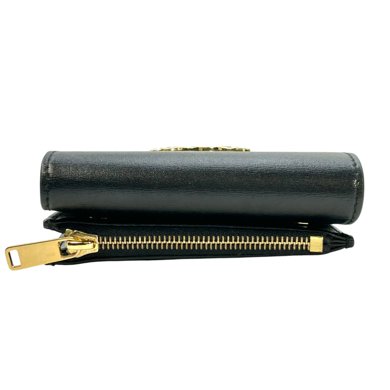 CELINE Vise Coin Triomphe Compact Wallet in Shiny Calfskin - Black 