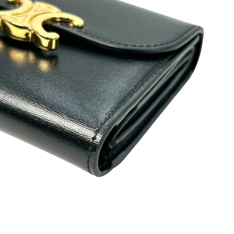 CELINE Triomphe Compact Tri-fold Wallet - Black - 35348 