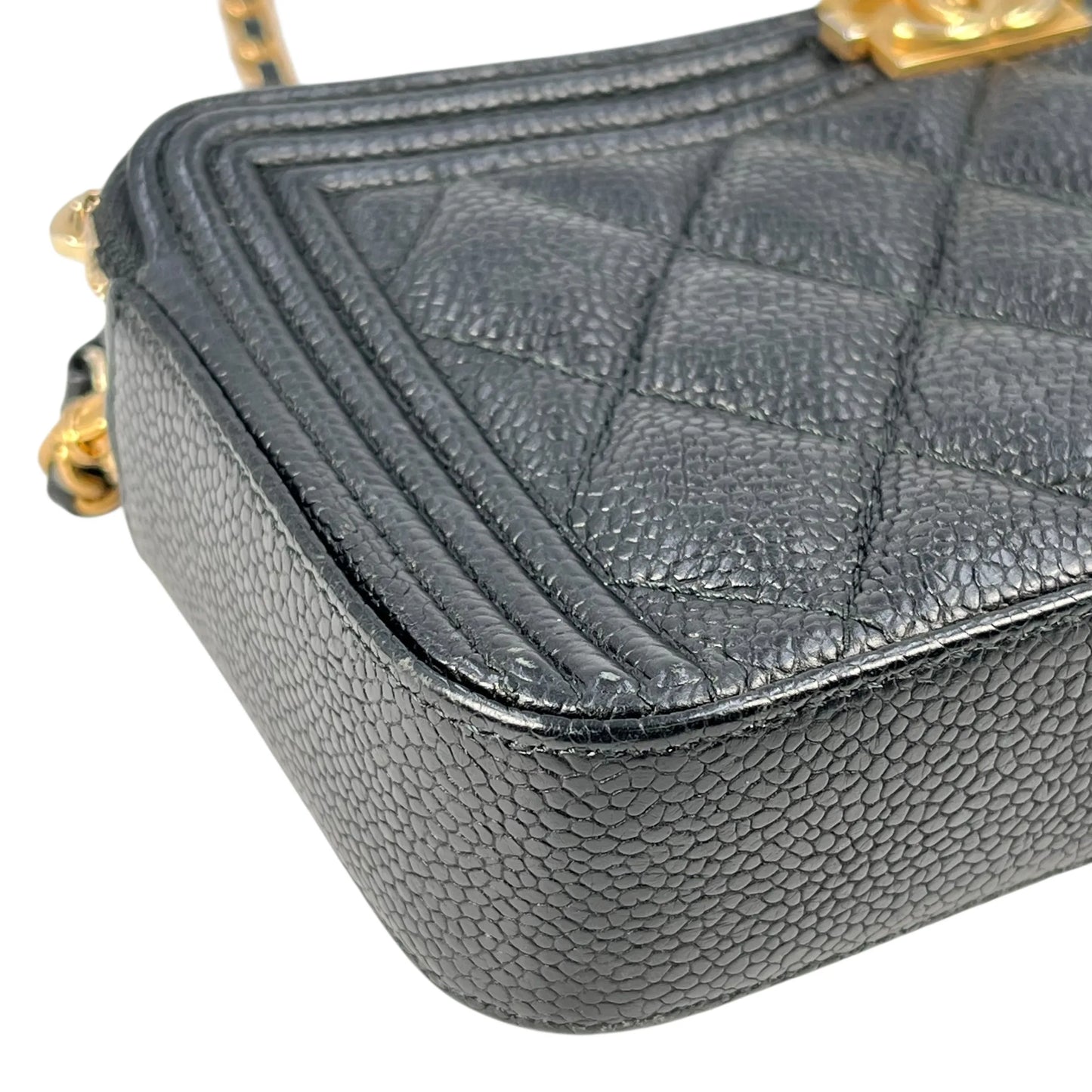 CHANEL Caviarskin Boy Double Zip Around Chain Wallet - Black 