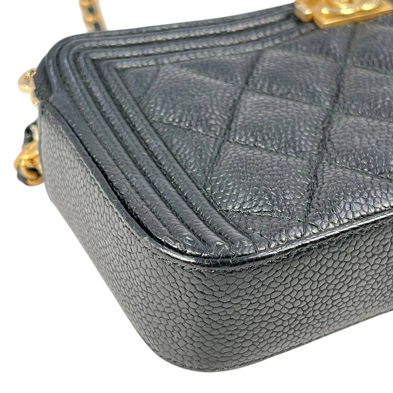 CHANEL Caviarskin Boy Double Zip Around Chain Wallet - Black 