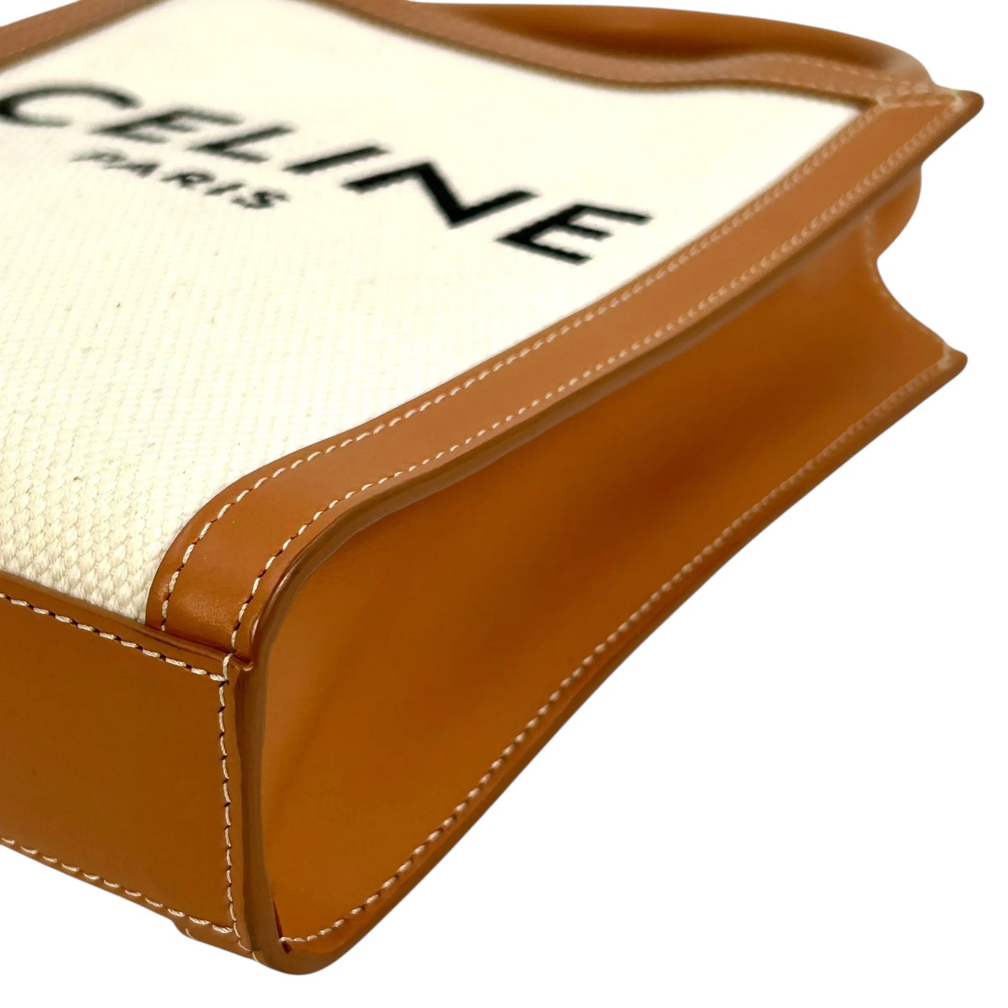 CELINE Mini Vertical Cabas Canvas Handbag/Shoulder Bag - White 