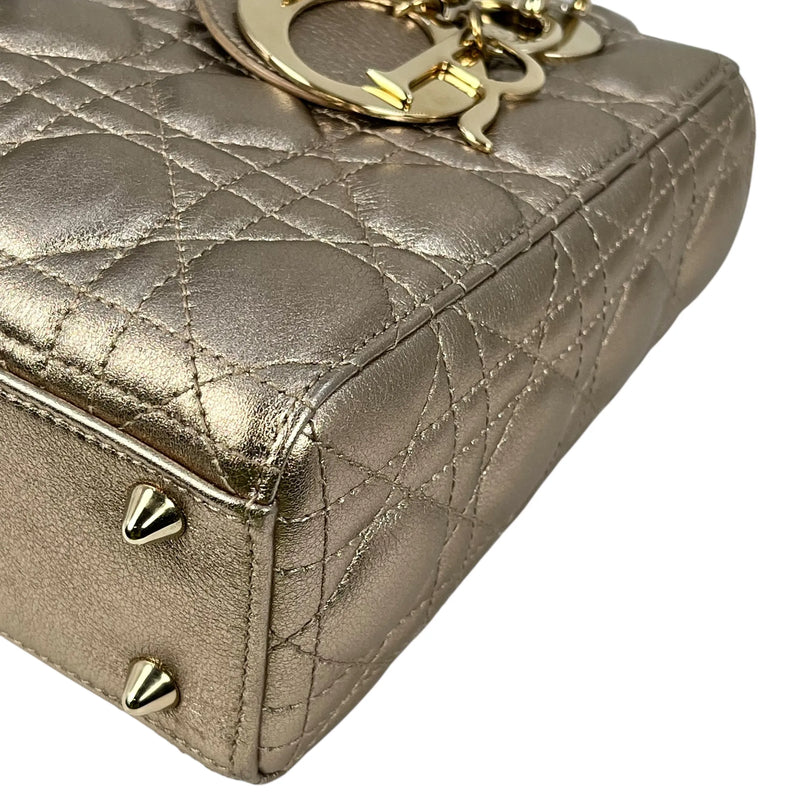 Christian Dior Lady Dior Cannage Calfskin Handbag/Shoulder Bag - Gold