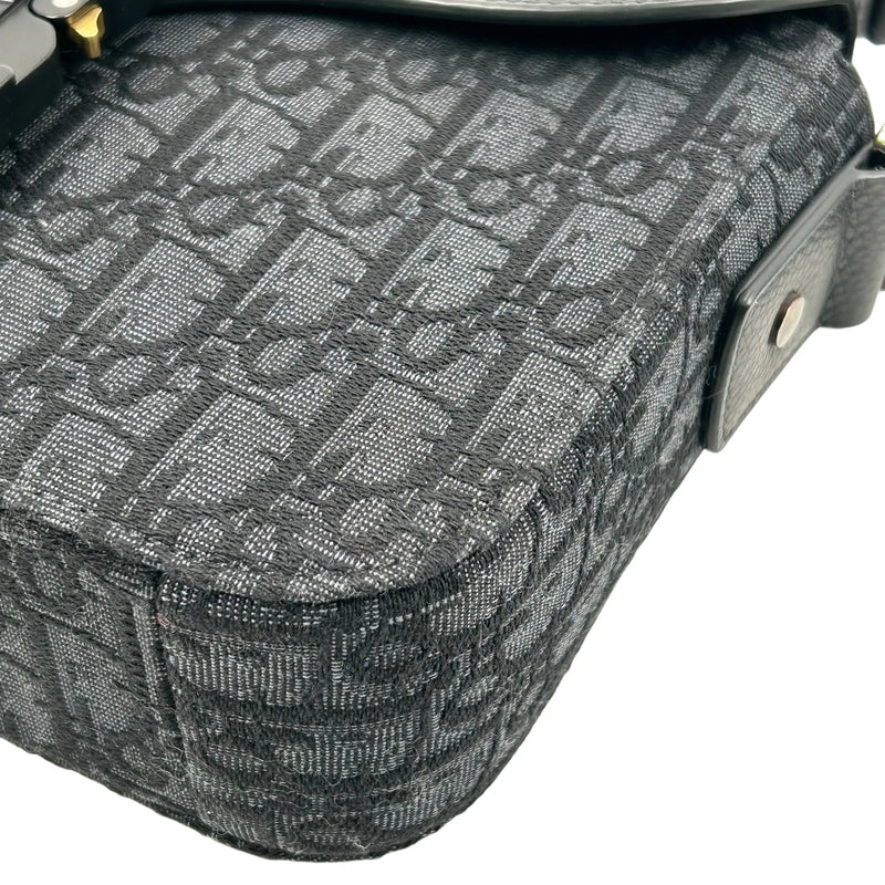 Christian Dior サドル フラップ付き メッセンジャーバッグ スモール コットン カーフスキン ショルダーバッグ - ブラック