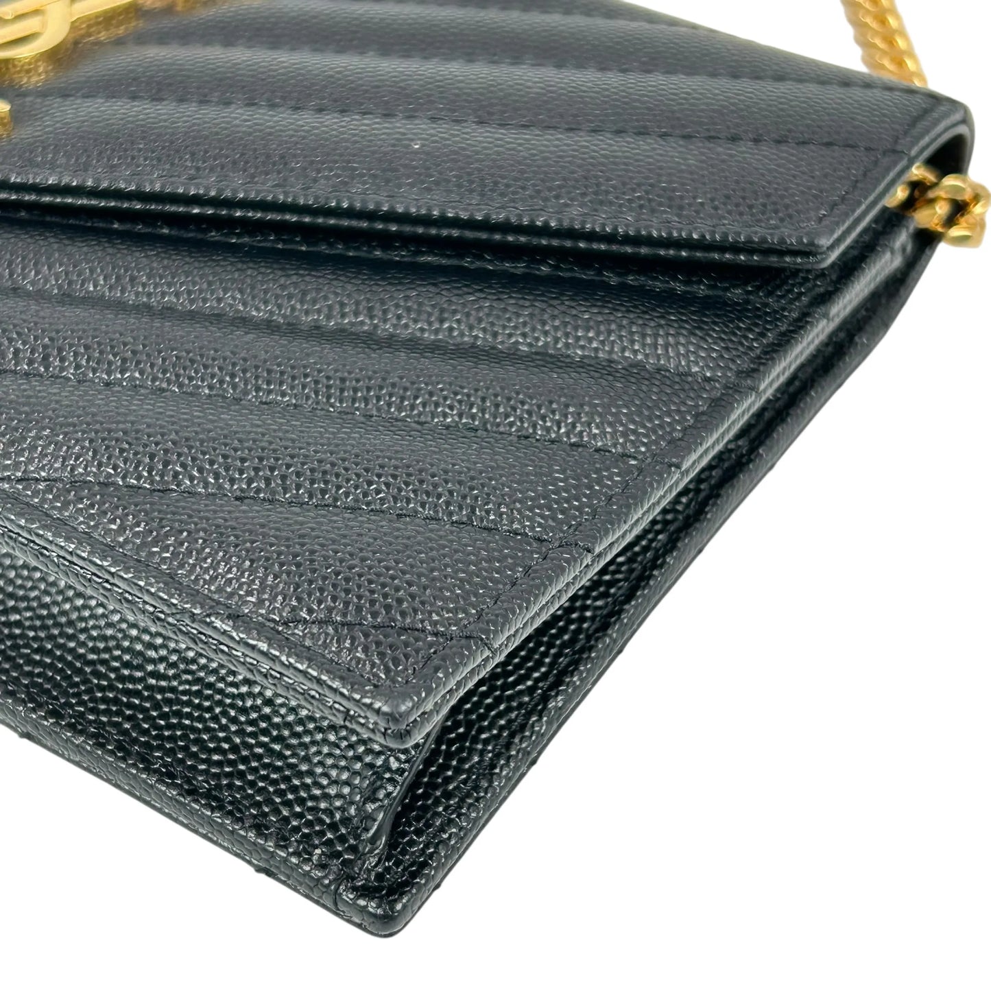 Saint Laurent Cassandra Envelope Calf Leather Chain Wallet - Black 