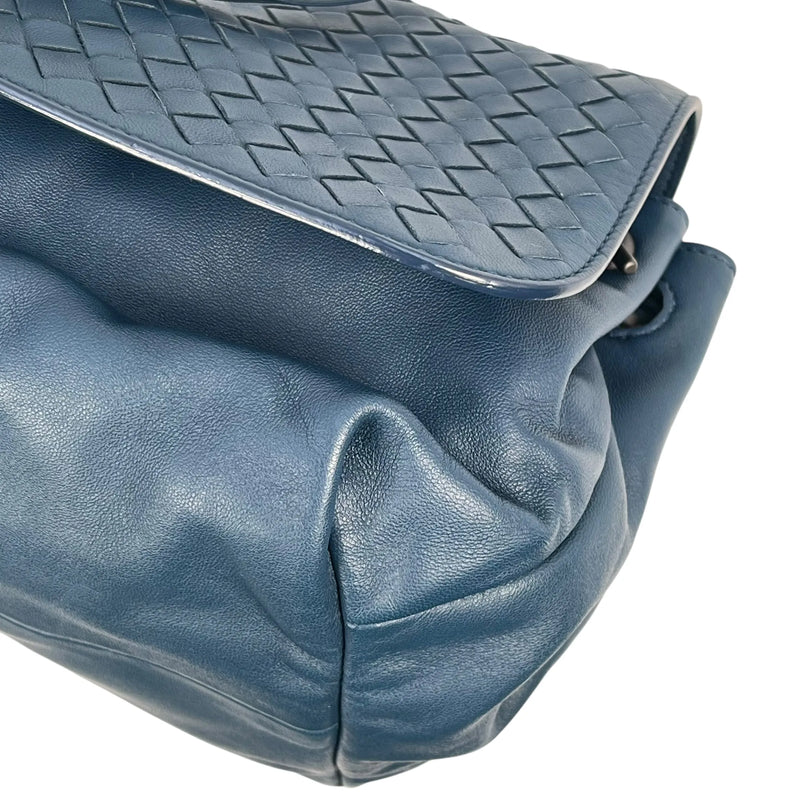 BOTTEGA VENETA Intrecciato Leather Shoulder Bag - Navy 