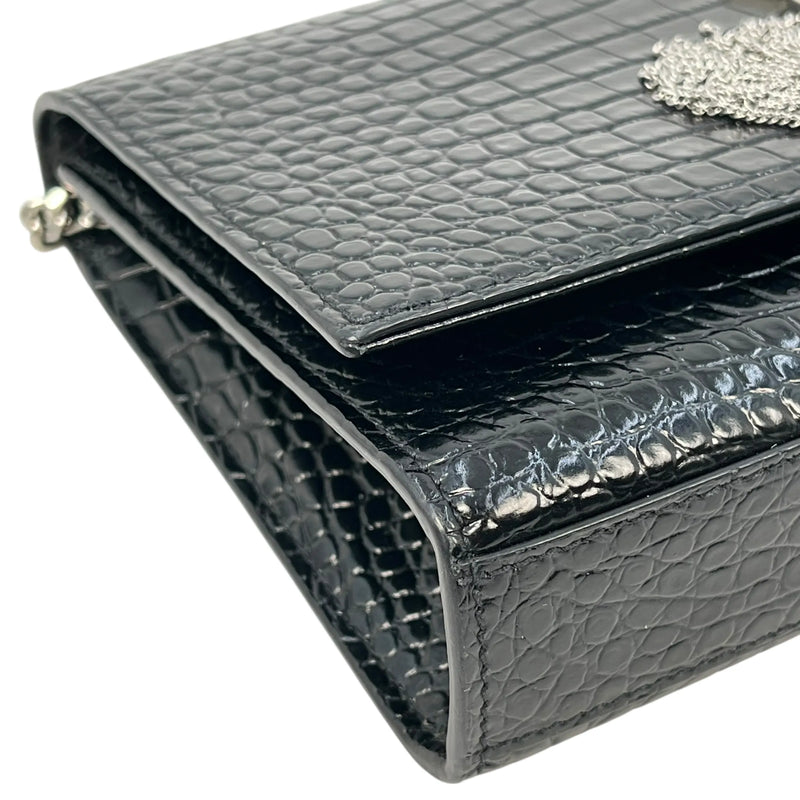 Saint Laurent ケイト タッセル ミディアム クロコダイルエンボスレザー チェーンショルダーバッグ - ブラック