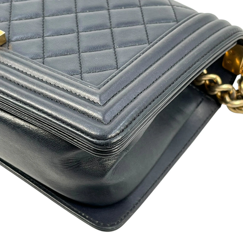 CHANEL Boy Chanel 25 Lambskin Chain Shoulder Bag - Navy 