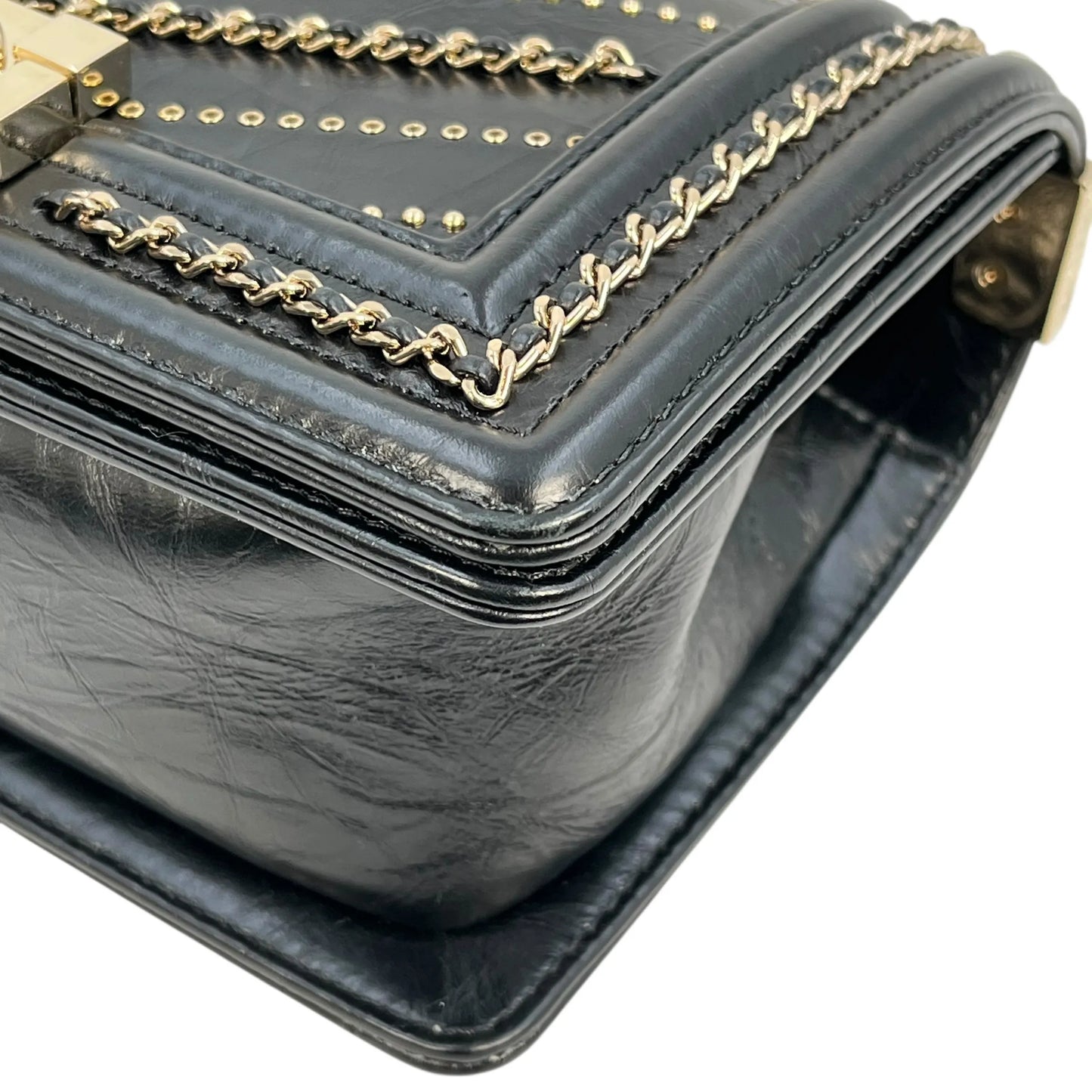 CHANEL Boy Chanel 20 Studded Calfskin Chain Shoulder Bag - Black 